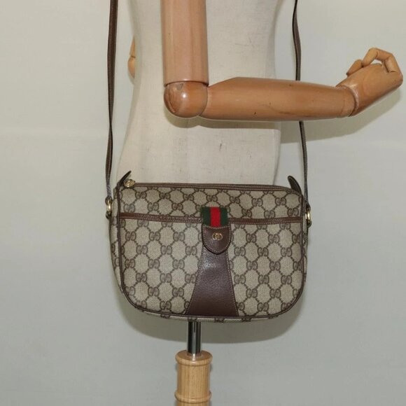 GUCCI GG Supreme Web Sherry Line Bag PVC Beige Gold - Picture 1 of 16